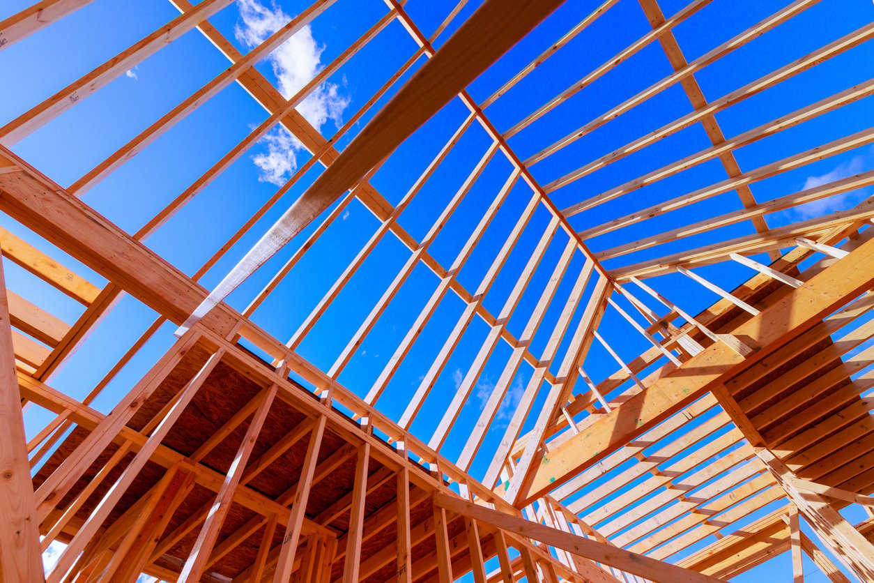 Home frame under a blue sky