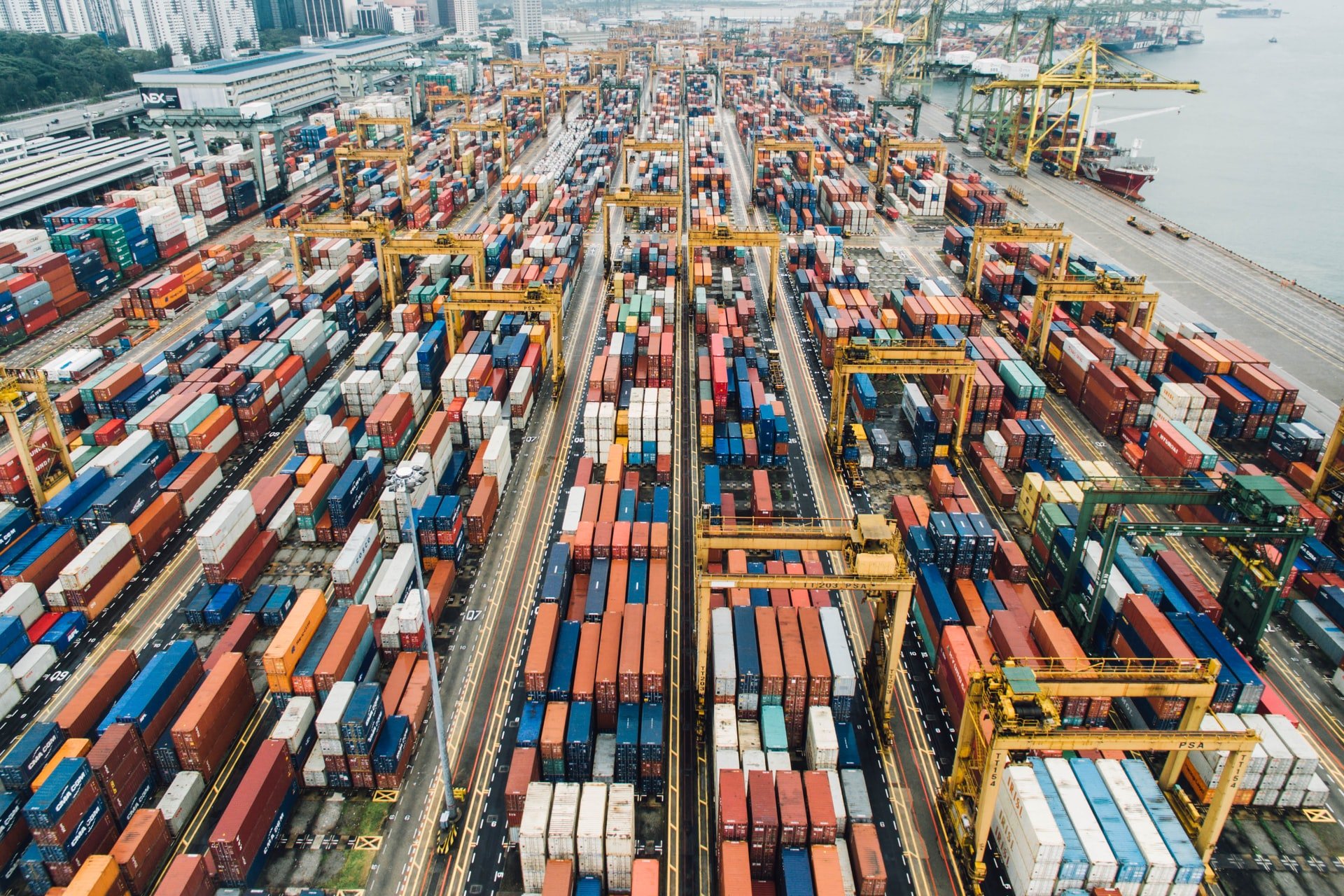 Shipping containers on busy dock